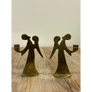 Vintage Brass Angel Candle Holders – Made in Korea – Set of 2